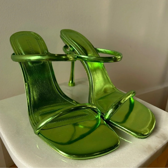 NWOB Simkhai Siren‎ minimalist  metallic / chrome green heeled sandals 38 - Picture 7 of 11